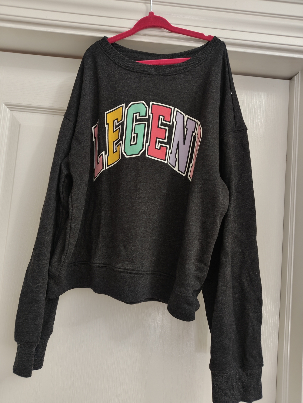 Old Navy Charcoal Sweatshirt with Multicolor "LEGEND" Graphic